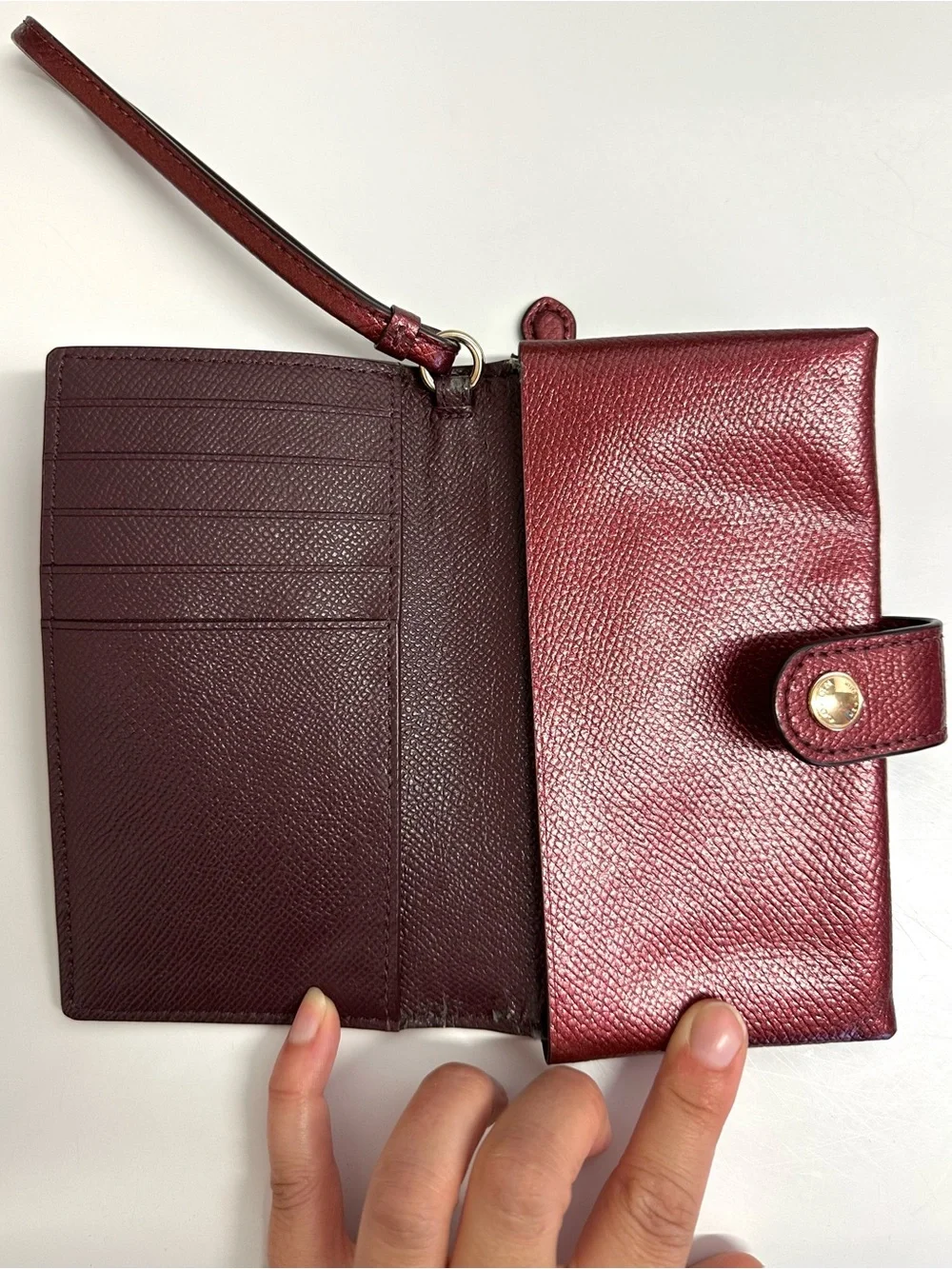 Coach Cherry Red Shiny Metallic Bi-Fold Wallet Wristlet